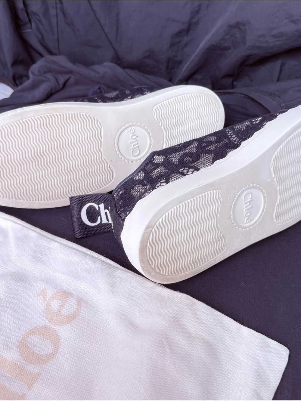 Chloe- Navy Lace Overlay Sneakers with White Platform Sz 39